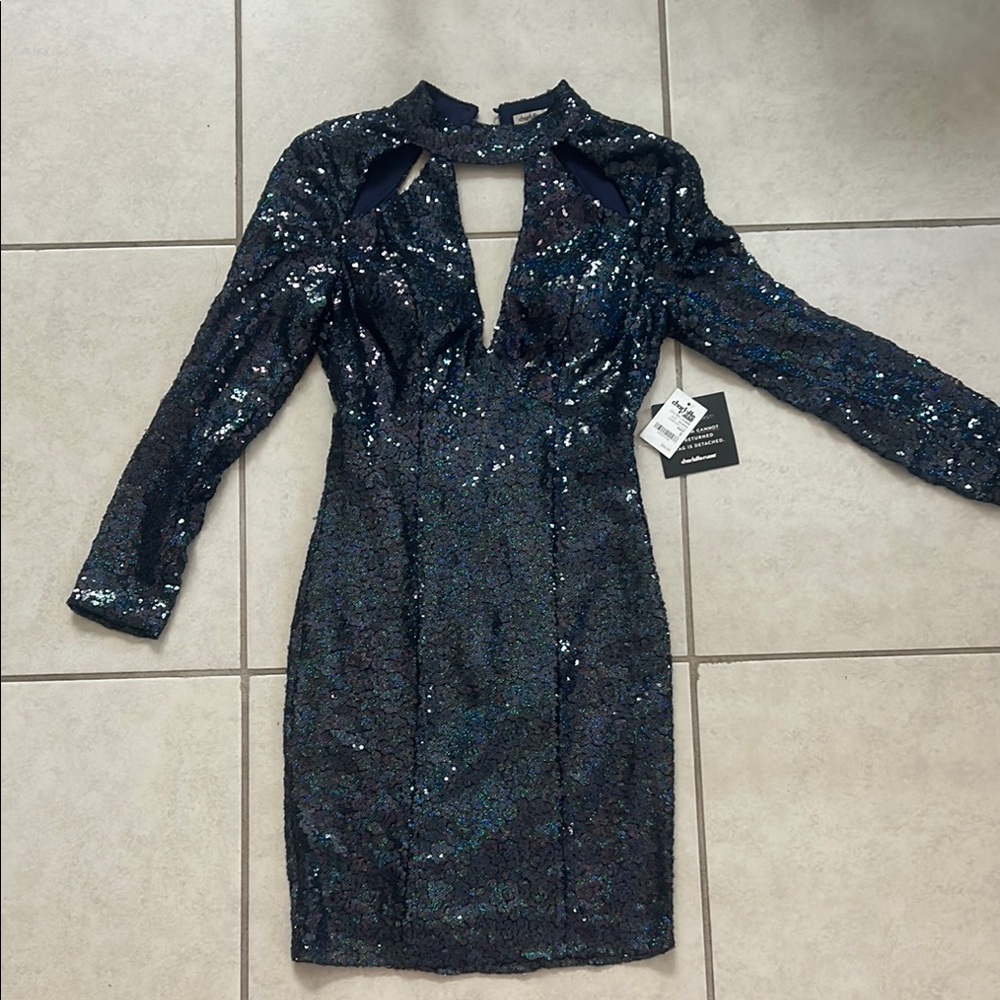 Charlotte Russe Iridescent Sequin Long Sleeve Dress